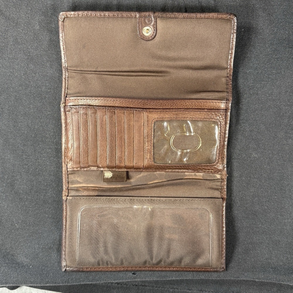 Fossil Trifold Wallet Snap Closure Organizer Brown‎ Leather Zippered Pocket - Picture 2 of 7